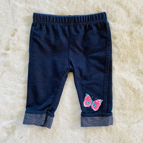 Girl’s Infant Outfit Butterfly Top Capri Denim Leggings Size 12 months Spring - Picture 10 of 14